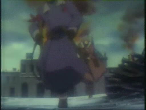 The episode starts with a flashback to Maria in a war. The VHS (right) identifies it as Moscow. On the DVD (left) this is a few seconds and a different scene. The VHS this is almost a three minute scene, and there's a red blood splatter for the captain getting shot.