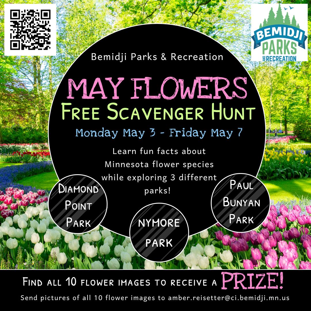 Looking for a way to get out in this beautiful weather? Learn fun facts about Minnesota flower species while exploring our parks! Flower images will be hidden around the park at Paul Bunyan Park, Nymore Park, and Diamond Point Park next week. Find all 10 images to get a PRIZE! https://t.co/AZPsKUbBHJ
