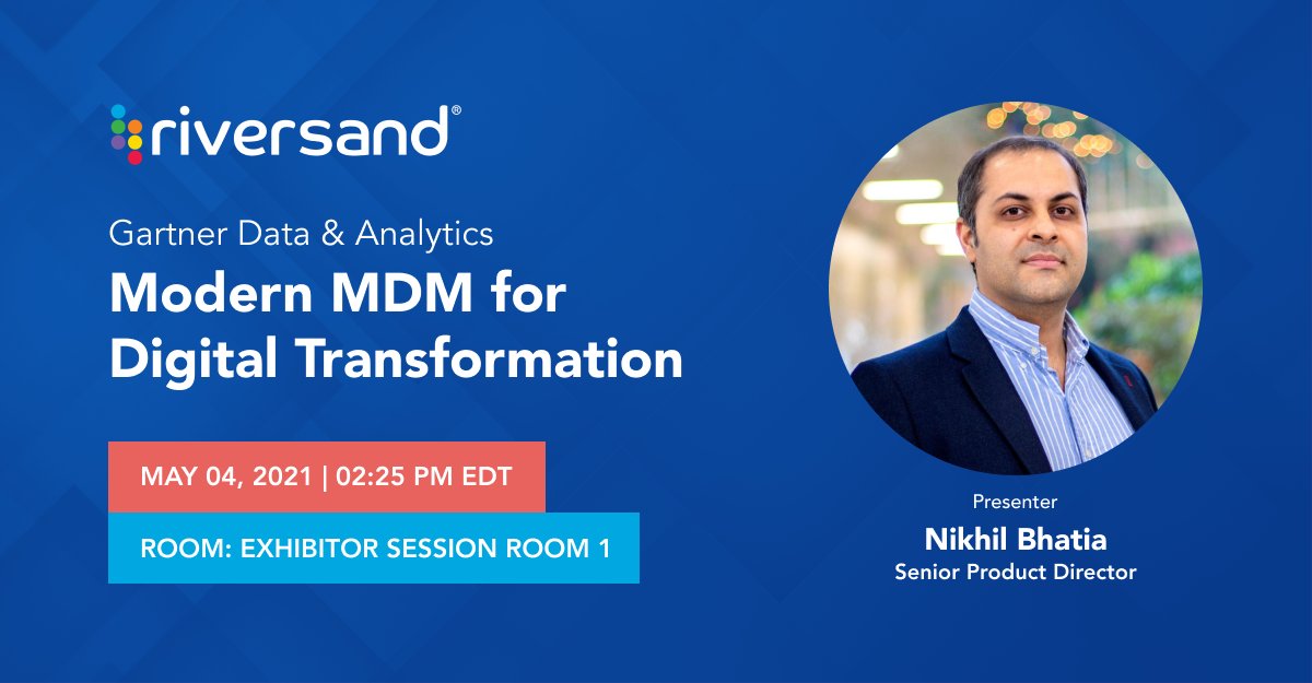 RiversandMDM's tweet image. Attending #GartnerDA Americas? Join us for a live demo with @nikhilbhatia, to learn about how you can break data silos in your organization, improve business agility and collaboration, and use master data with Riversand’s cloud-native Master Data Experience Platform, MDxP