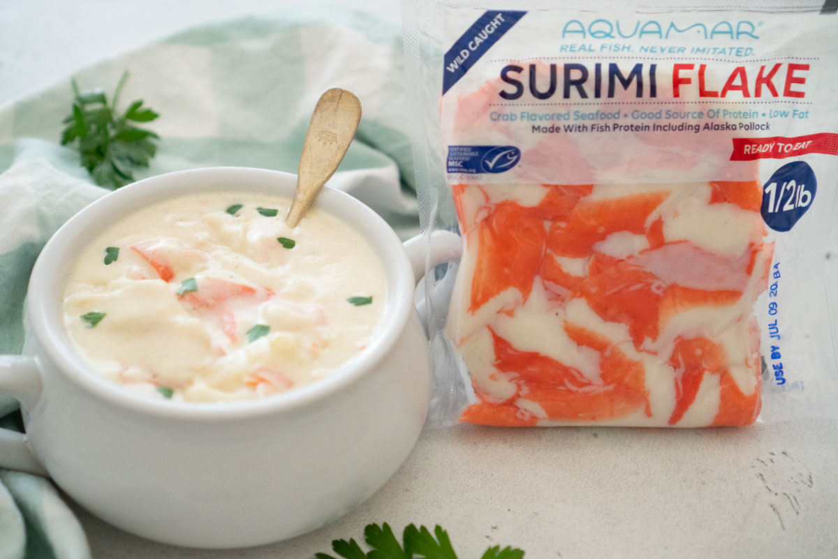 #sponsored Crab Soup is easier than you think to make, even if you don't have crab meat on hand! Try this easy recipe featuring Aquamar® Surimi Flakes and get ready for the compliments to roll in!