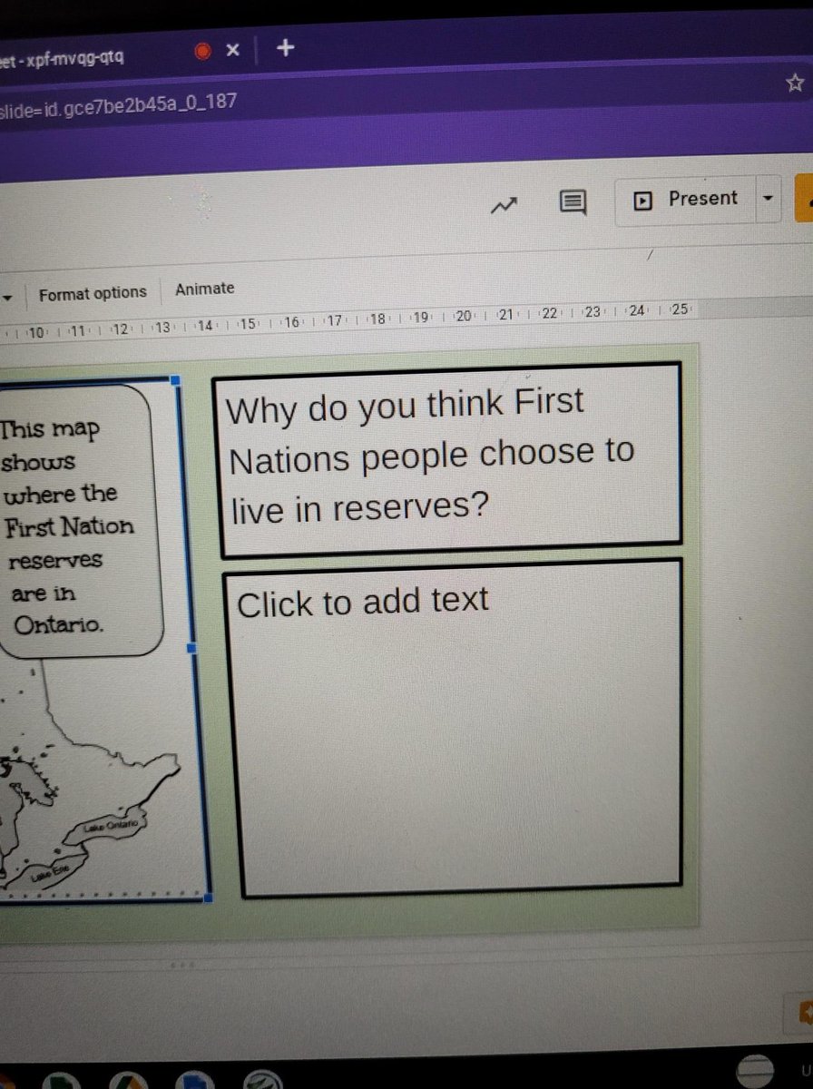 Online learning in Toronto. The parent said she’s notified the school board. Apparently the teacher said it was bc they believe it’s their homelands. The reserve system was part of Canada’s plan to kill off the Indians FYI. Teach that please.