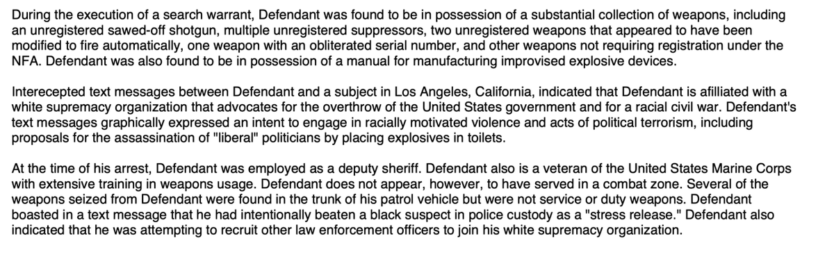 1/A  #WilkinsonCounty Georgia cop was leader of White Supremacist terror group; called for bomb & assassination spree; made illegal silencers & guns "found in his patrol vehicle"; "intentionally beat black suspect in custody"; & "recruited" other cops, court docs show..more 2/