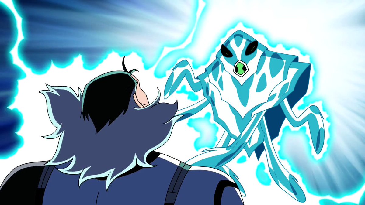 Anfíbio é um alienígena muito mais poderoso do que se pensa, possuindo  diversos poderes incluindo: Eletrocinese, eletroportação, absorção e  redirecionamento elétrico, itangibilidade, voo, telepatia, respiração  subaquática, braços esticáveis e ..., image size:1200x675