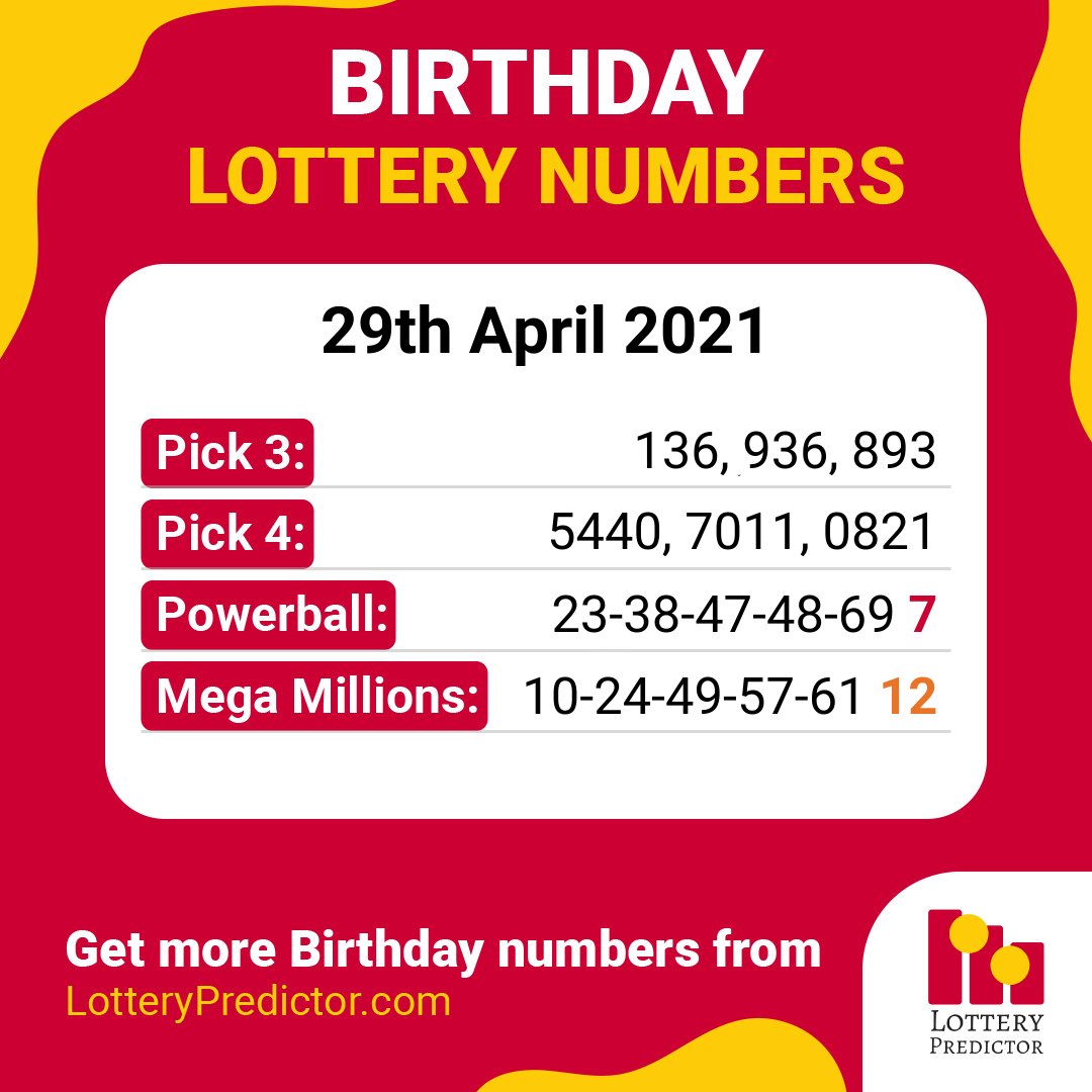 Birthday lottery numbers for Thursday, 29th April 2021

#lottery #powerball #megamillions https://t.co/JnyLbFCUCC