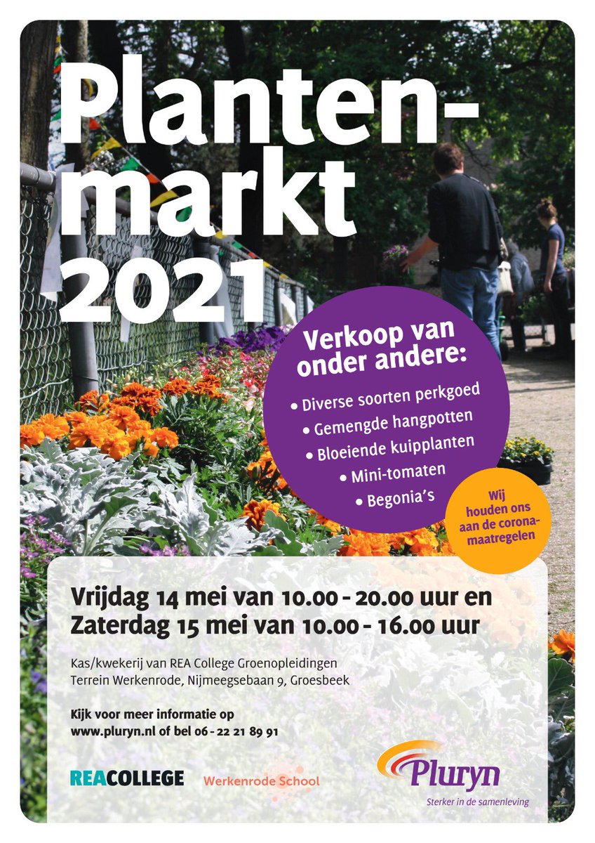 Zin in groene vingers? Kom dan vrijdag 14 en zaterdag 15 mei aanstaande gezellig langs op de plantenmarkt van <a href="/reanijmegen/">reacollegenijmegen</a> in Groesbeek!