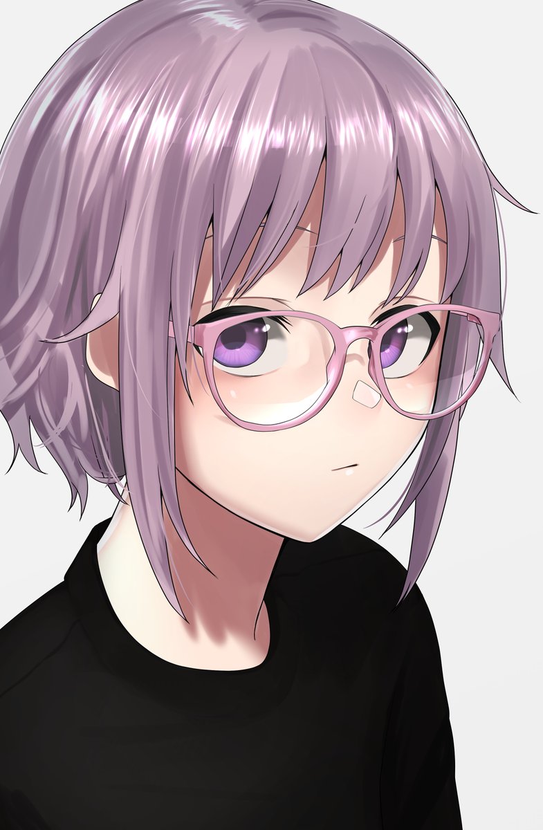 1girl solo glasses purple eyes looking at viewer shirt black shirt  illustration images