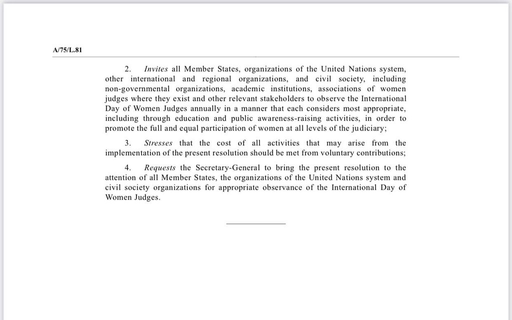 A precedent made by #StateofQatar. The UNs’ General Assembly adopted unanimously a draft resolution proclaiming “March, 10th”  as the #InternationalDayOfWomenJudge A new articulation of SJC’s commitments towards the 2nd High Level Meeting of the #GJIN 2020

#DohaDeclaration