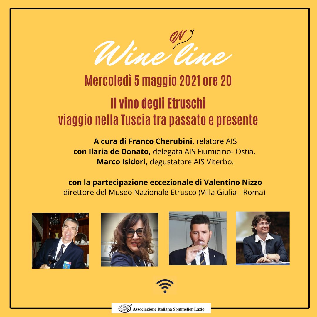 AIS Lazio (@ais_lazio) on Twitter photo #wineonline Il 5 maggio alle ore 20 seguiremo le orme degli Etruschi per scoprire i vini della Tuscia laziale. Ospite dâeccezione <a href="/valentinonizzo/">Valentino Nizzo</a> , dir #museonazionaleetruscoVillaGiulia . Evento riservato agli associati AIS con prenotazione obbligatoria comunicazione@aislazio.it #wineonline Il 5 maggio alle ore 20 seguiremo le orme degli Etruschi per scoprire i vini della Tuscia laziale. Ospite dâeccezione <a href="/valentinonizzo/">Valentino Nizzo</a> , dir #museonazionaleetruscoVillaGiulia . Evento riservato agli associati AIS con prenotazione obbligatoria comunicazione@aislazio.it