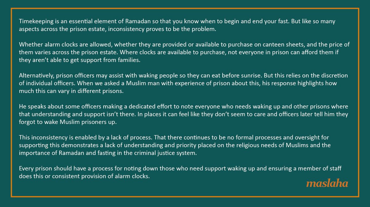 Without access to alarm clocks we asked this Muslim man about what support there is in prisons during #Ramadan to help Muslims wake up before sunrise. 

His response highlights a lack of process and oversight resulting in a postcode lottery across the prison estate.