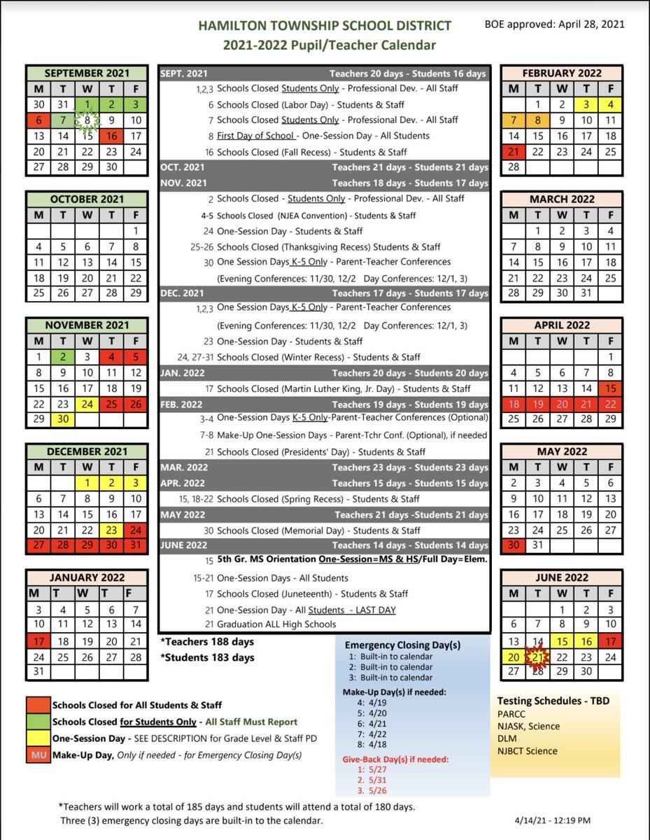 WeAreHTSD (@wearehtsd) on Twitter photo 📣 Our HTSD 2021-2022 Pupil/Teacher Academic Calendar has been approved🗓
➡️ Please RETWEET
<a href="/ScottRRocco/">Scott Rocco, Ed.D.</a> <a href="/HTSDSecondary/">Jim Altobello Ed.D.</a> <a href="/oboylejf/">Jim O'Boyle</a> <a href="/HTSDCurriculum/">Hamilton Twp. C&I</a> <a href="/HamiltonTwpNJ/">Hamilton Township NJ</a> <a href="/HTSD_HR/">@HTSD_HR</a> <a href="/LauraGeltch/">Laura Geltch</a>
#HTSD 📣 Our HTSD 2021-2022 Pupil/Teacher Academic Calendar has been approved🗓
➡️ Please RETWEET
<a href="/ScottRRocco/">Scott Rocco, Ed.D.</a> <a href="/HTSDSecondary/">Jim Altobello Ed.D.</a> <a href="/oboylejf/">Jim O'Boyle</a> <a href="/HTSDCurriculum/">Hamilton Twp. C&I</a> <a href="/HamiltonTwpNJ/">Hamilton Township NJ</a> <a href="/HTSD_HR/">@HTSD_HR</a> <a href="/LauraGeltch/">Laura Geltch</a>
#HTSD