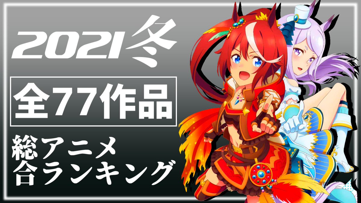 イータ On Twitter メインチャンネル更新 2021冬アニメ どこよりも多い 毎期全深夜アニメを見てる俺が 選ぶアニメランキング 全77作品 総合アニラン Https T Co 56fyvgtjew お待たせ 多分毎期最多視聴数 2021年冬 アニメのトップに輝いたのは