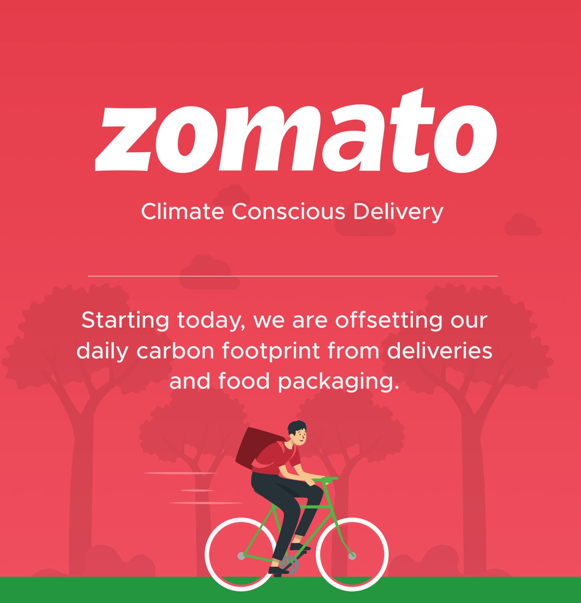 deepigoyal's tweet image. Today, we are taking another small step towards making Zomato a more sustainable enterprise. We now fund local environmental projects to offset the carbon footprint of all our deliveries + packaging in India.