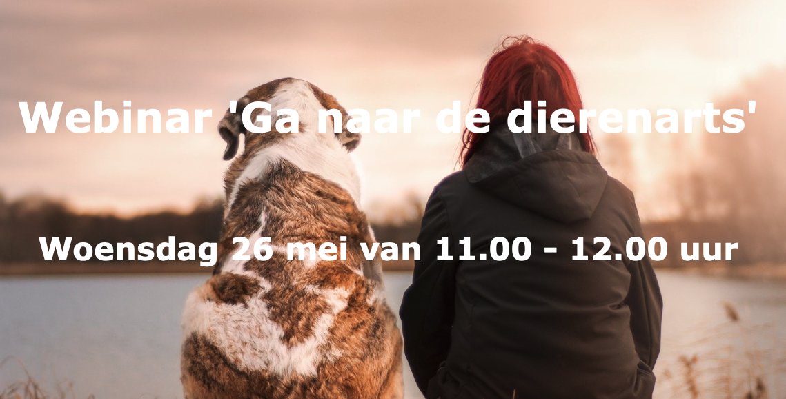 Zieke of gewonde dieren moeten op tijd naar de dierenarts. Helaas gebeurt dit niet altijd. 

Werk je binnen het sociaal domein en wil je dit verbeteren? Dan is het het webinar 'Ga naar de dierenarts' van <a href="/RVO_Nederland/">Rijksdienst voor Ondernemend Nederland</a> iets voor jou!

Aanmelden 26 mei 2021 bit.ly/3xkKlQV