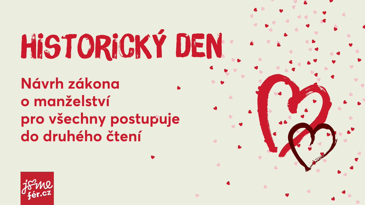 JsmeFer's tweet photo. Je to tam❤️❤️❤️❤️ Novela zákona o #ManželstvíProVšechny postupuje do druhého čtení❤️❤️❤️ https://t.co/sIwMrcPyoY