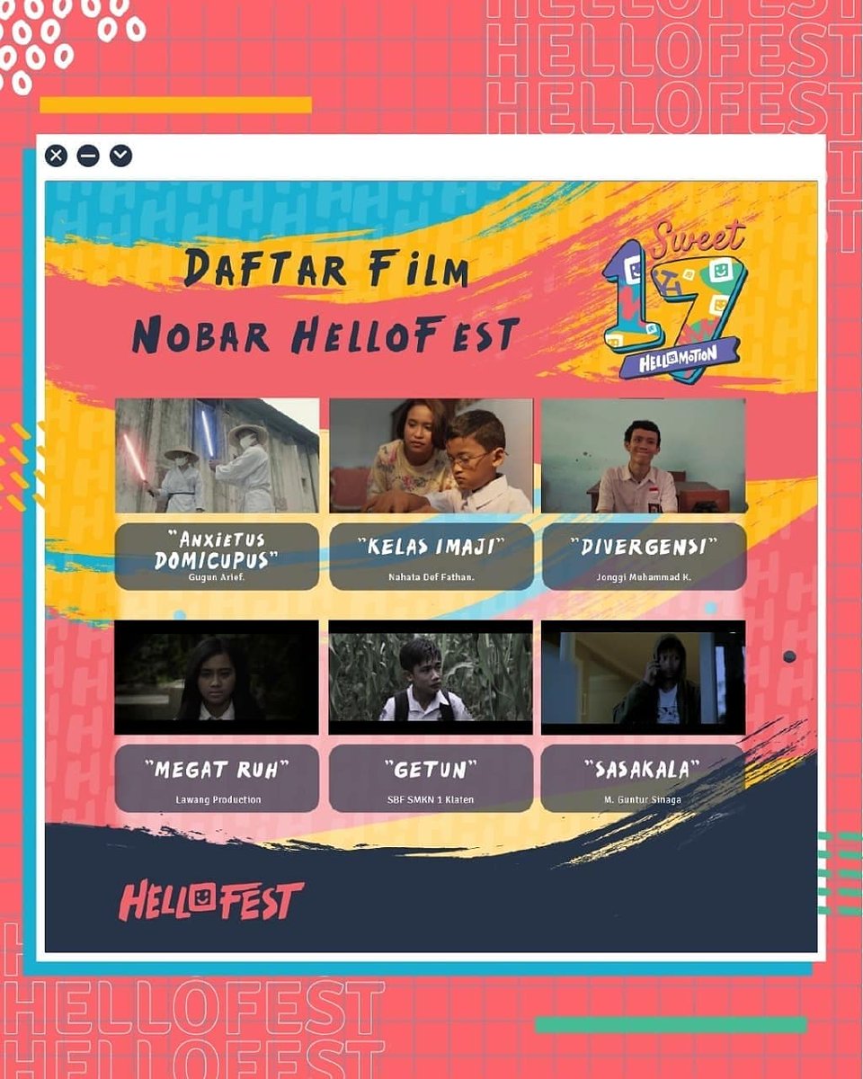 Masih bisa daftar untuk nobar film HelloFest dan ngobrol bareng para kreator finalis HelloFest: Gugun Arief, Jonggi Muhammad K. dan Nahata Def Fathan.

Acara ini free, untuk daftar langsung saja isi link bit.ly/nobarhellofest