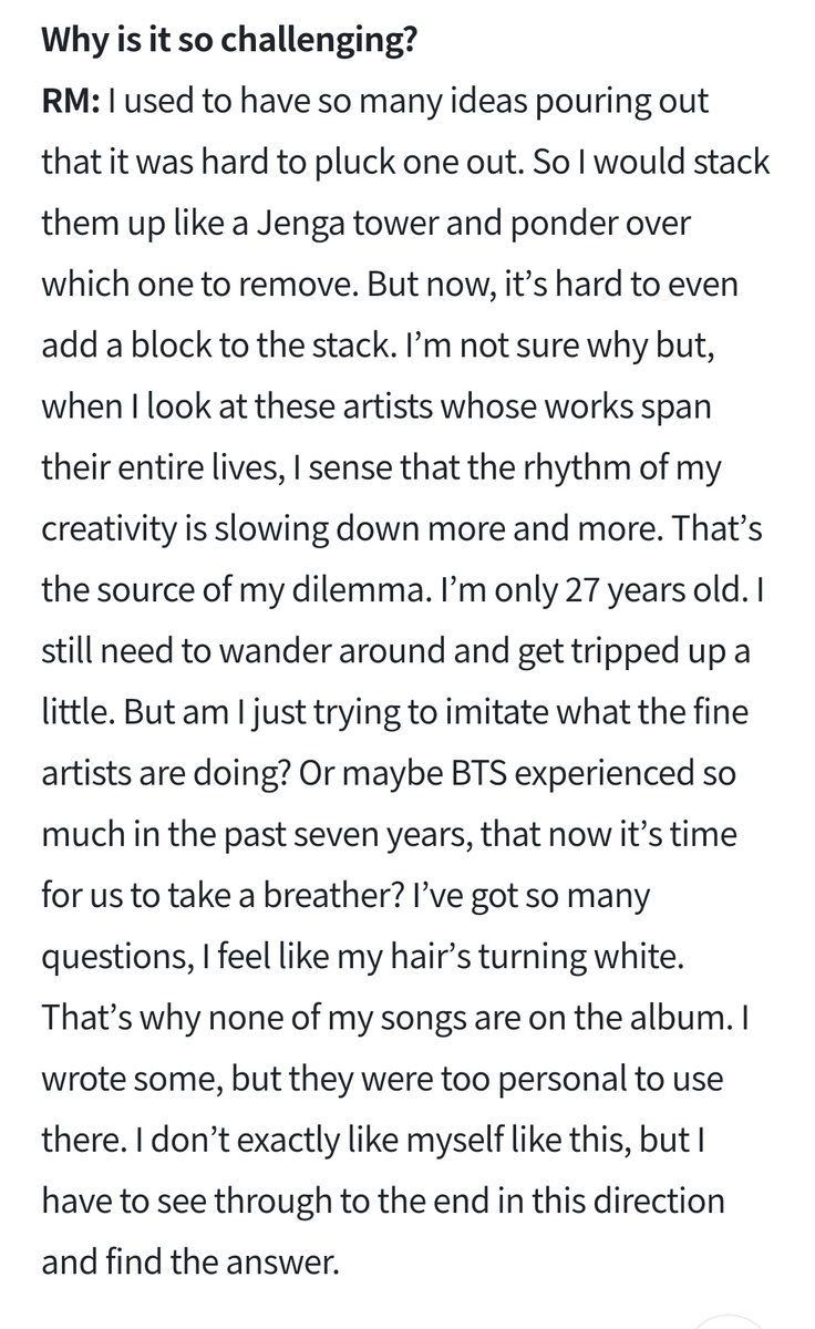 songwriting is so complex. and reading and watching some of the interviews where joon has talked abt it recently,,, i had to write down some observations.Let's think about this. he is credited on almost every song on BE but still said none of his songs made it to the album.+