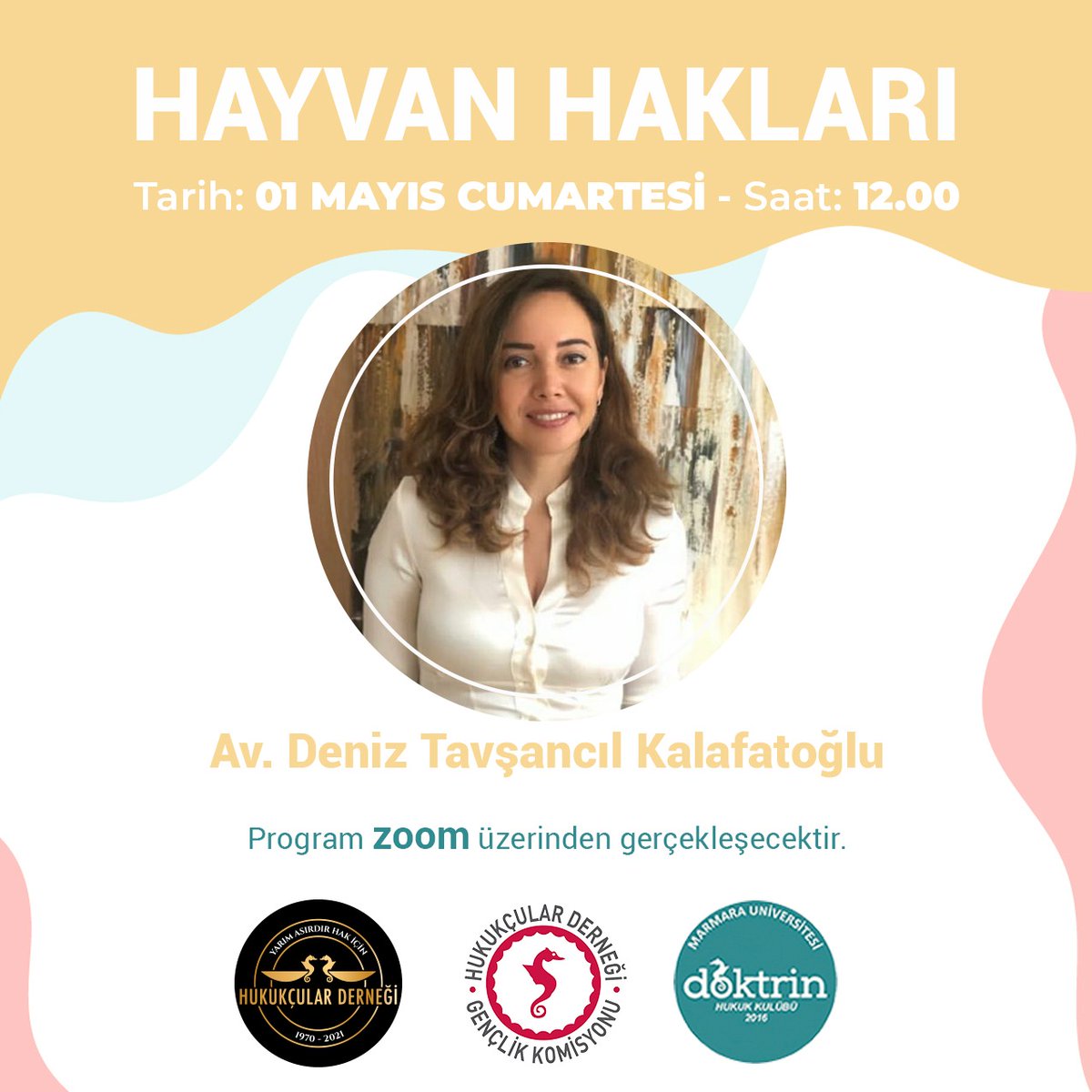 İstanbul Barosu Hayvan Hakları Merkezi başkanı Av.Deniz Tavşancıl Kalafatoğlu ile Hayvan Hakları ve çıkarılması beklenenn Hayvan Hakları Yasası üzerine konuşacağımız programımız 1 Mayıs  saat 12.00'de zoom üzerinden yapılacaktır. Profildeki linkten etkinliğe kayıt olabilirsiniz