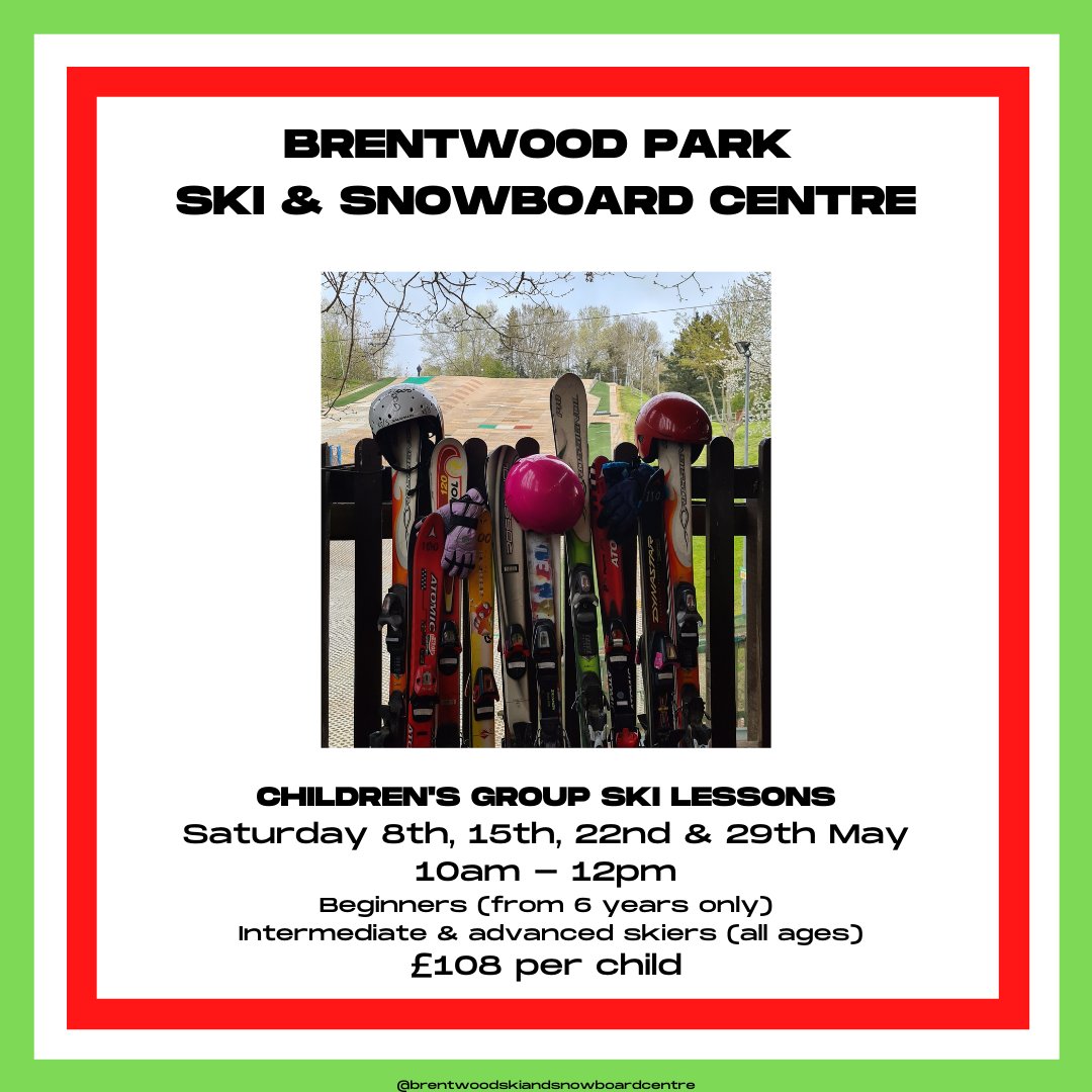 Children's group ski lessons.
Back with ages 6 - 16 yrs.
Saturday's 10am - 12pm.

May 8th, 15th, 22nd &amp; 29th.
Booked as 4 week courses &amp; require pre-booking.
£108 per child.

8 wks, 6 &amp; 12mnth passes also available.

Call 01277 211994 for information, availability &amp; bookings.