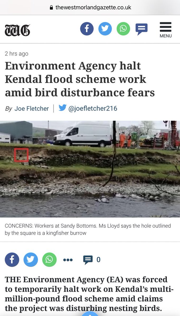 ‘Temporary halt called to flood scheme work amid bird disturbance fears’ in the <a href="/gazettenewsdesk/">Westmorland Gazette</a> 

Fantastic efforts by our team members this week, raising awareness of the havoc being caused by contractors at Sandybottom