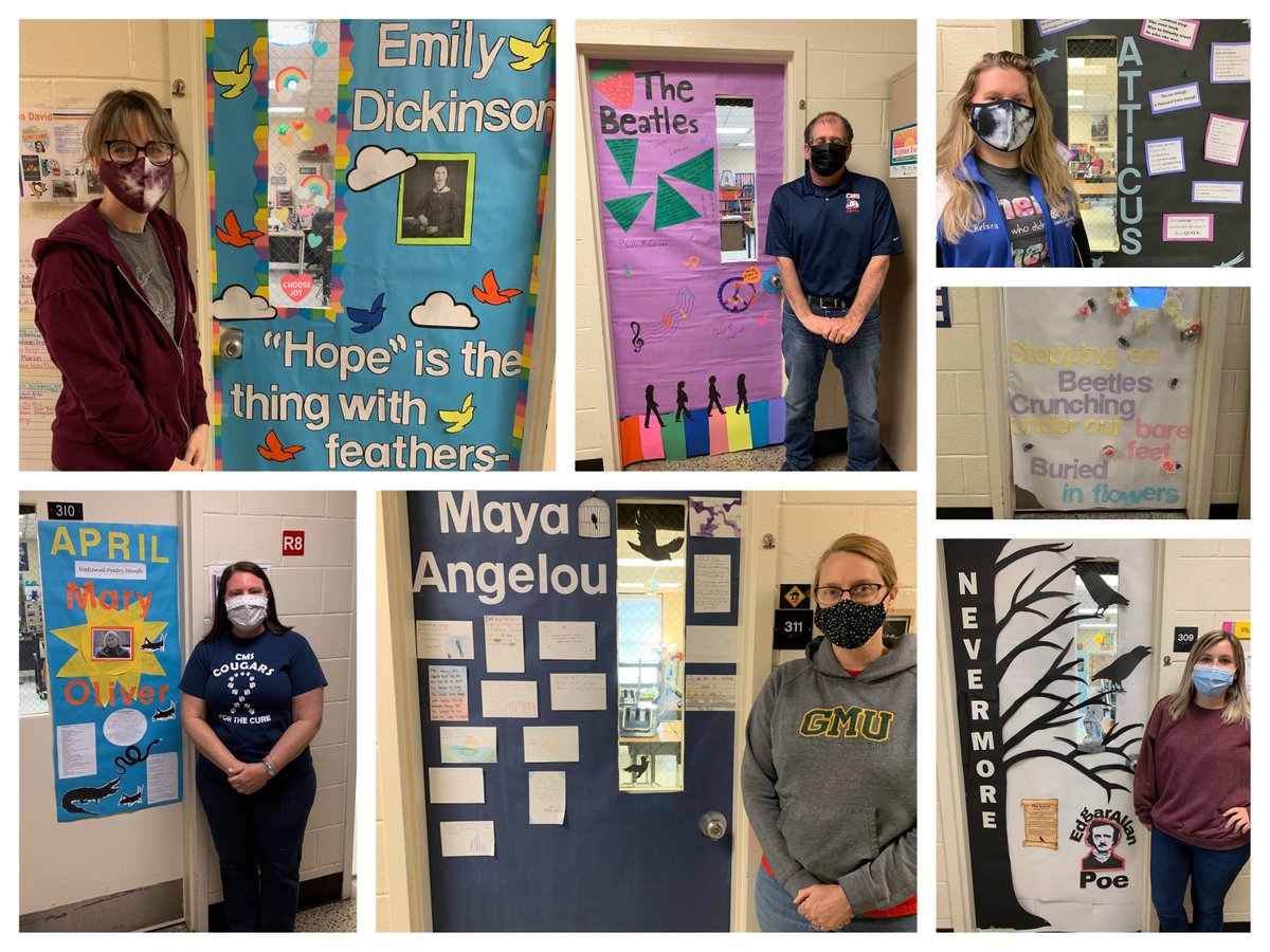 English Teachers go above and beyond with some amazing door decorations to celebrate Poetry Month at CMS! #poetrymonth