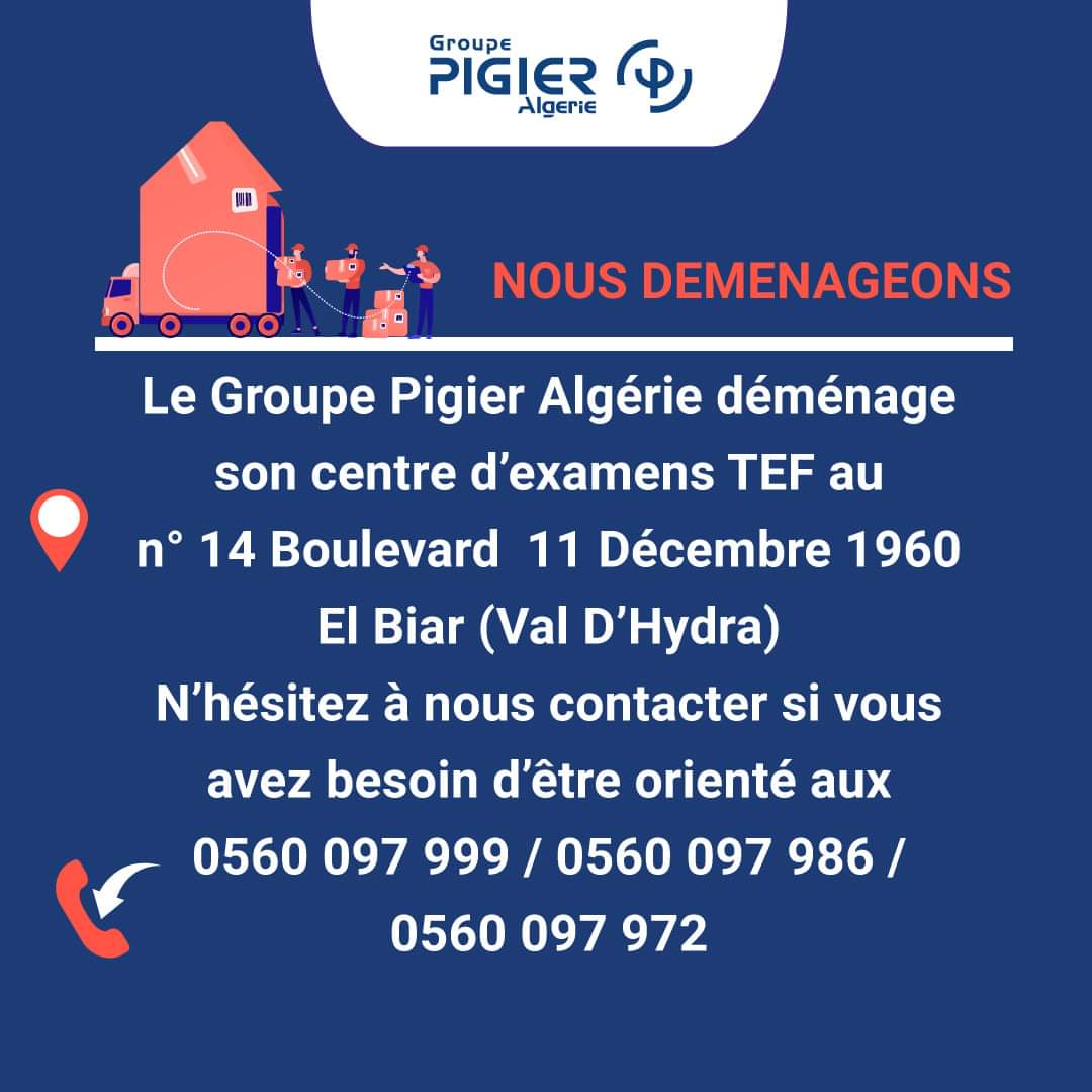 GroupePigier's tweet image. 🔵Changement d&apos;adresse du Groupe Pigier Algérie