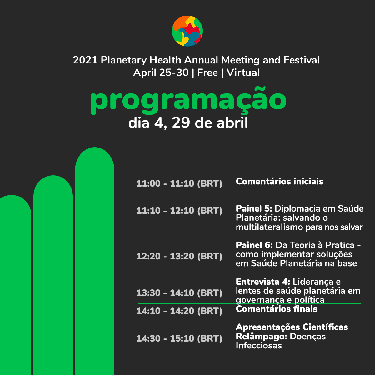 SaudePlanetaria's tweet photo. A programação do #PHAM2021 de hoje está imperdível! Governança global, cooperação internacional e multilateralismo para enfrentar pandemias e mudanças climáticas. Vem! @IASS_Potsdam @ph_alliance @TheLancetPlanet @w_leadersph @ieausp @fasamazonia @PRP_USP @usponline @cienciausp https://t.co/KvVkUAMgs4