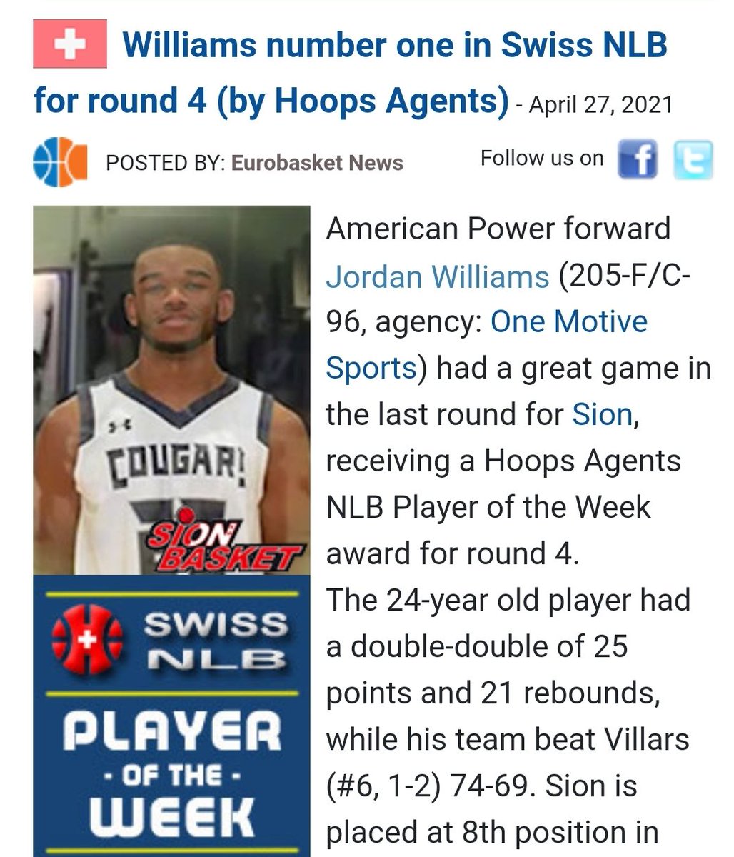 Coachhammett's tweet photo. Former Penn State Wilkes-Barre Forward @Jwill22__ Named Switzerland NLB Player Of The Week By @EurobasketNews For His 25 Point 22 Rebound Performance This Weekend #PSWBHOOPS #ExpectHim #EverythingForPops #ProU #PopsDog https://t.co/GyoJwR0LXv