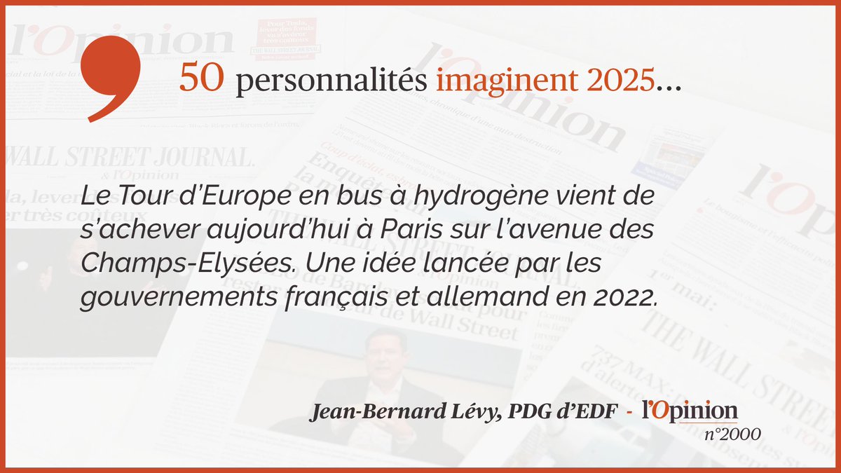 N°2000  50 personnalités imaginent 2025...On roulera «vert» en bus, raconte  @J_B_Levy ( @EDFofficiel).  https://www.lopinion.fr/edition/economie/jean-bernard-levy-en-2025-l-hydrobus-d-edf-surpasse-concurrents-242185