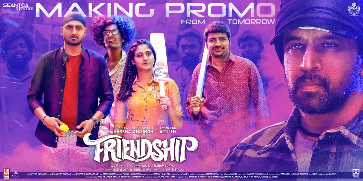 #FriendshipMovie Making Promo From tomorrow evening! 

<a href="/akarjunofficial/">Arjun</a> <a href="/harbhajan_singh/">Harbhajan Turbanator</a> <a href="/JPRJOHN1/">John paul Raj</a> #Losliya <a href="/actorsathish/">Sathish</a> <a href="/shamsuryastepup/">Sham Surya</a>
@DmUdhayakumar @shathandop <a href="/JSKfilmcorp/">JSK Satishkumar</a> <a href="/santhadop/">Santhakumar Chakravarthy</a> <a href="/MS_Stalin_/">Stalin</a> <a href="/RIAZtheboss/">RIAZ K AHMED</a>