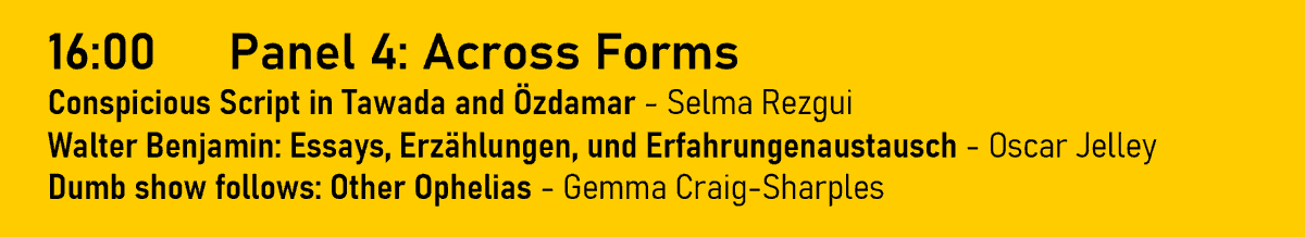 ogsymposium2021's tweet photo. Panel 4 of TOMORROW'S conference breaks out of the page across forms, genres and scripts. From Japanese and Arabic translingualism, to the role of the narrator, to German re-interpretations of Shakespeare's Ophelia - it's all here! All are welcome: sign up https://t.co/4d5gnJX4rC https://t.co/81u5SnkUeW