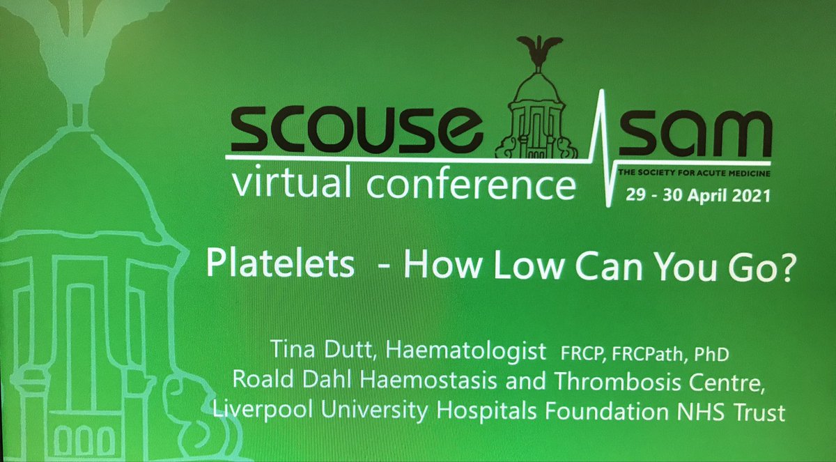 Tina Dutt (@tinaduttdr) on Twitter photo Thank you <a href="/acutemedicine/">SAM Online</a> #ScouseSAM for the invitation! Not so much a case of ‘how low can you go?’ but how far can you go- to find the underlying cause of a low platelet count? Treat the cause #ITP, #TTP, #HITT, #VITT, #DIC- not the count unless the patient is bleeding 🩸🤓 Thank you <a href="/acutemedicine/">SAM Online</a> #ScouseSAM for the invitation! Not so much a case of ‘how low can you go?’ but how far can you go- to find the underlying cause of a low platelet count? Treat the cause #ITP, #TTP, #HITT, #VITT, #DIC- not the count unless the patient is bleeding 🩸🤓