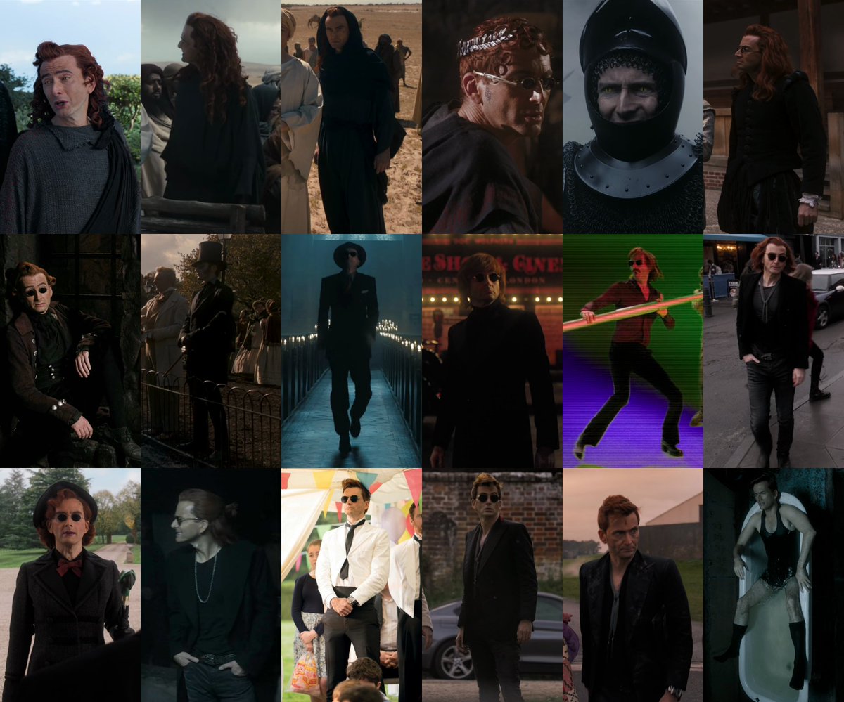 April 29th: Favourite costume While I love the tenth Doctor iconic costume, I'm also so impressed with all the Crowley looks and costumes they came up with in GOTook some time today to make a collage of all his looks in the show (hoping I haven't forgotten one)