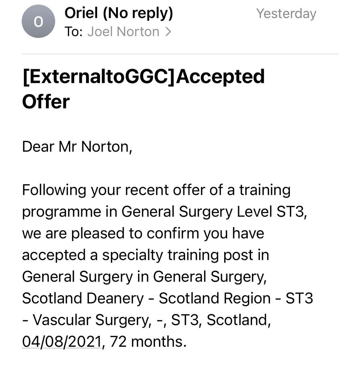 Delighted to have accepted an offer to train as a Vascular Surgeon in the West of Scotland. 🩸🔪😷