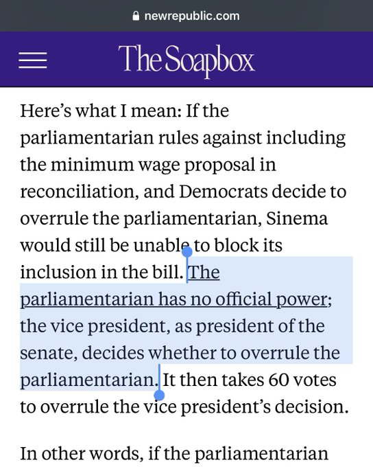 While Biden was telling us he'd fight for a raise for 30 million Americans, he was behind the scenes telling other politicians he'd already given up.Biden could've had the parliamentarian overruled or even fired, but he simply chose not to even try. 8/