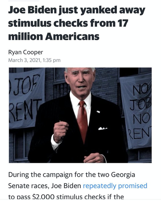 But when it comes to giving money to average people, Biden fails again.Trump sent $1,200 and $600 checks. Days after the latter had already arrived, Biden promised a third check for $2,000.But inexplicably, Biden sent only $1,400, and to 17 million fewer people. 5/