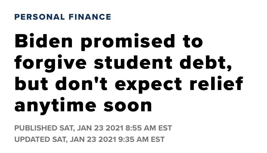 Biden has refused to stimulate the economy and cut the black-white racial wealth gap from 12-1 to 5-1 by forgiving student debt with the stroke of his pen.Instead, he sided with Betsy DeVos against students she defrauded. The sliver in this graph is what they won back. 6/