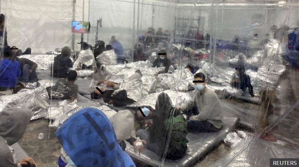Biden is putting migrant children in overcrowded, unsanitary cages without food or sunlight for far longer than the legal limit.He replaced some of the chainlink fencing with solid plastic curtains to improve public perception, which just decreases ventilation during Covid. 21/