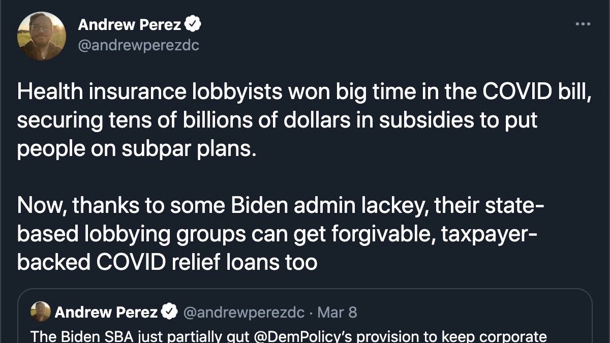 Despite the worst health crisis in modern history, Biden has apparently abandoned his promise to deliver a public option (that you'd still have to buy into).Instead, he has enriched private health insurance corporations with millions of your tax dollars. 10/