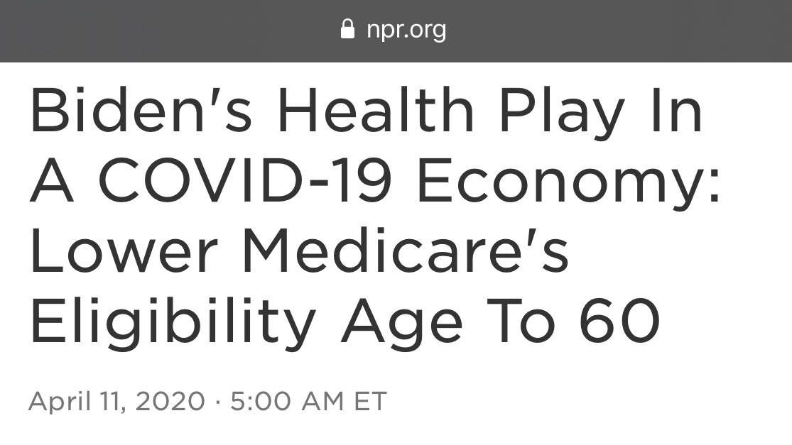 Biden has the power to greatly expand Medicare, and the majority of Democrats, Republicans, and Americans total would support him doing so.But instead, he's even abandoned his horribly inadequate pledge to lower the eligibility age to just 60. 11/