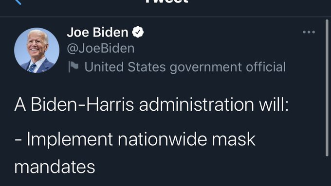 As for Covid, Biden caused thousands of Americans to die unnecessarily when he rejected experts' calls for a nationwide shutdown in favor of continuing Trump's failed containment strategy.Biden didn't even try to push for the nationwide mask mandate that he promised. 13/