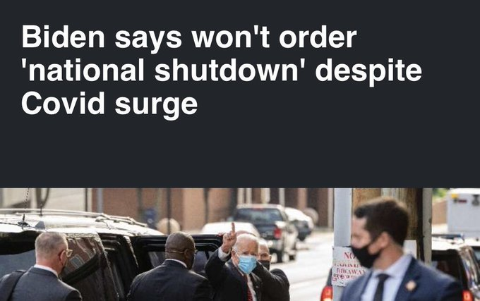 As for Covid, Biden caused thousands of Americans to die unnecessarily when he rejected experts' calls for a nationwide shutdown in favor of continuing Trump's failed containment strategy.Biden didn't even try to push for the nationwide mask mandate that he promised. 13/