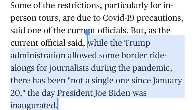 Worryingly, Biden appears to be covering up what his administration is doing at the border, as he's chosen to block media coverage by cracking down on press access that even Trump had allowed. 22/