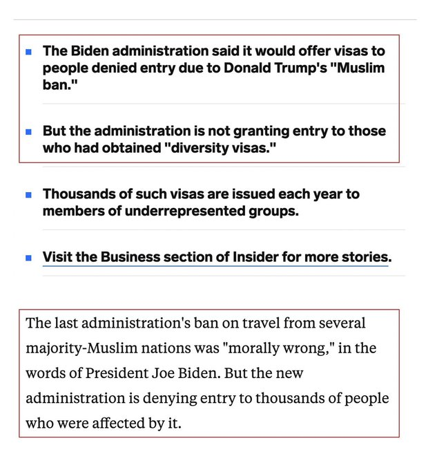 Biden has broken yet another promise by choosing to keep banning those impacted by Trump's "Muslim Ban," despite admitting it's a "morally wrong" thing to do. 25/