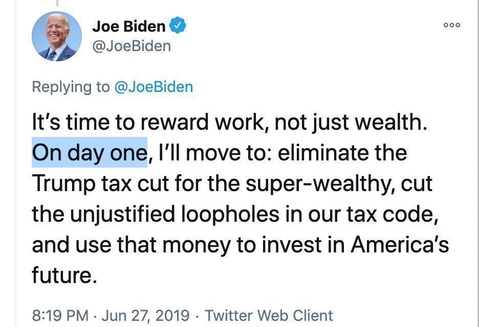 Biden promised to "eliminate" Trump's tax cuts for the rich, but now he's largely preserving them.Biden also abandoned his pledge to increase the estate tax, and he's proposing a conservative top marginal tax rate that's lower than it was for the majority of modern history. 29/