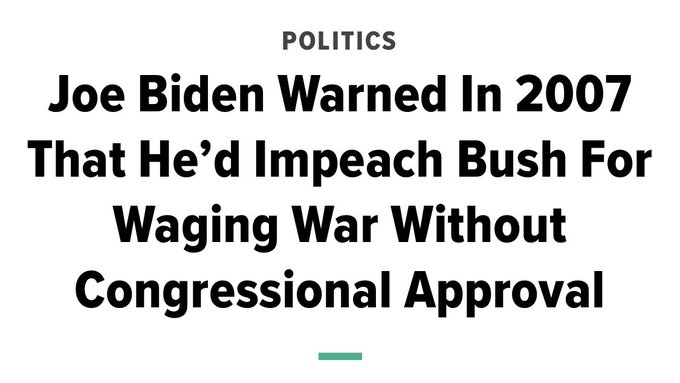 The same day he falsely claimed the rules blocked $15/hr, Biden didn't let the Constitution stop his bombing Syria w/o congressional authorization - an impeachable offense in his words.This + sanctions also hurt chances of saving the Iran Deal he broke his pledge to rejoin. 32/