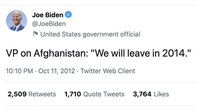 Biden once cheered deploying "badasses" to "shoot and kill people" in Afghanistan. Then he vowed to leave in 2014.Now he says he'll withdraw official troops by 9/11, but continue fighting through private contractors and airstrikes, while he also expands the war in Iraq. 33/