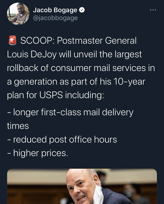 Biden has allowed Louis DeJoy, the Trump appointee sabotaging the USPS, to remain in power, instead of pushing to have him fired. 37/
