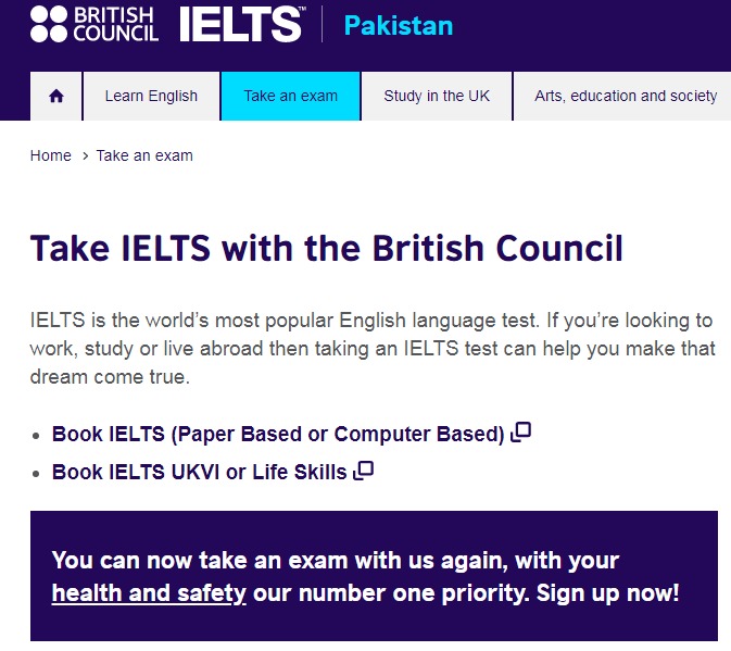 mention of a reshedule or the current tests being postponed, rather the main landing page had call to action links that literally encouraged people to sign up for an IELTS examination (which approximately is PKR 40,000 per test) - Pic Seeing all this, my friend & I started~