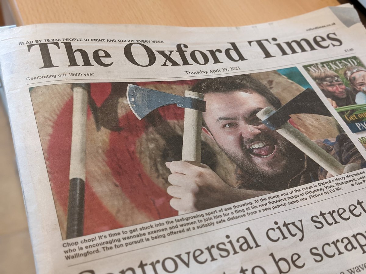 We're on the front page of <a href="/oxfordtimes/">Oxford Times</a> and in today's <a href="/DailyInfoOxford/">Daily Info</a> editor's picks. Looking for some cutting edge fun this bank holiday weekend? Why not book some axe throwing for our 'launch' weekend? Book a session at ridgewayview.com/axethrowing or by emailing events@affg.co.uk