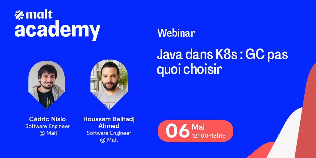 Malt_Community's tweet image. #MaltAcademy I Cédric & Houssem, nos deux #SoftwareEngineers vous donnent RDV pour:
- reprendre les bases de la gestion de mémoire dans une #JavaVirtualMachine
- comprendre l'impact du choix d'un #GoogleCloud sur la consommation mémoire
Inscrivez-vous : bit.ly/2SbsSdv